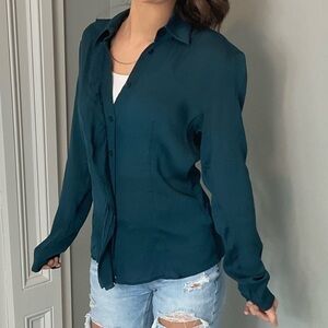 Escada Teal Button-Up Blouse